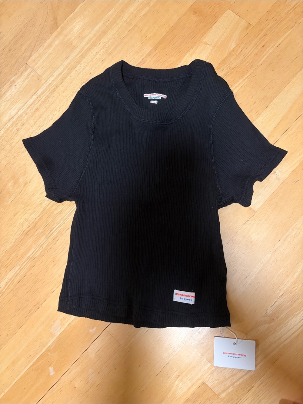 NWT Alexander wang Bodywear Cropped Ribbed Short Sleeve Baby Tee-Washed Black